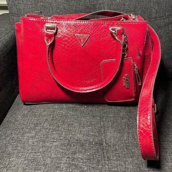 Red Guess Python Moonlight Handbag - Picture 1 of 7